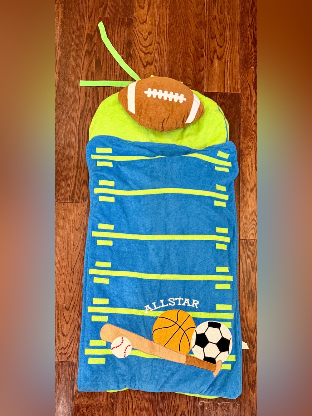 Kids' Blue & Lime Sports Sleeping Bag with Football Hood